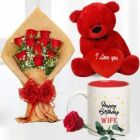 1 FEET HEIGHT RED TEDDYBEAR PHOTO MUG WITH BOUQUET OF 10 RED ROSES 