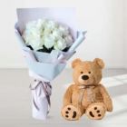 10 FRESH ROSES BOUQUET WITH 6 INCH TEDDY BEAR