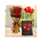 13 Red Roses Bunch With Pair Of Heart Shape Balloons With Valentine Day Greeting Card