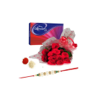 Bunch Of 12 Roses With 1 Celebration Box Of Chocolates With 1 Rakhi And Roli Chawal