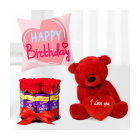 Chocolate Bouquet Of Red Roses And Dairy Milk Chocolates, 1 Feet Height Red Teddy bear With Photo Cushion