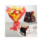 Bunch Of 20 Red And Yellow Carnations With Chocovanilla Cake With 3 Bournville Chocolates