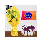 Bunch Of Yellow Lilies & Gerberas With Blueberry Fresh Cream Cake With Box Of Celebration Chocolates