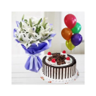 Vanilla Fresh Cream Cake With 12 White Carnations With 5 Blown Balloons