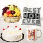 2 KG FRUIT BASKET HALF KG WHITE FOREST CAKE PHOTO MUG WITH PHOTO CUSHION