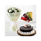 Vanilla Fresh Cream Cake With Bunch Of 15 White Carnations With Set Of Four Temptations Chocolates