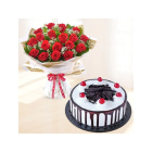 Bunch Of 20 Red Roses With Black Forest Cool Cake