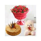 10 Red Carnations Bunch With 6 Inch Teddy bear With Premium Quality Butterscotch Cool Cake