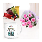 Bunch Of 10 Pink Roses, Photo Mug, With Set Of 4 Temptations Chocolate