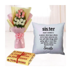 Bunch Of 12 Pink And White Roses, Photo Cushion With Set Of 3 Toblerone Chocolates