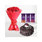 Bunch Of 12 Red Carnations With Chocolate Fantasy Fresh Cream Cake With 3 Dairy Milk Silk Chocolates