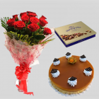 Bunch Of 12 Red Roses With Butterscotch Cake With Box Of Cadburys Premium Chocolates