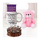 Half Kg Irish Chocolate Cake, 6 Inch Pink Teddy bear , Photo Mug With Set Of 5 Dairy Milk Silk