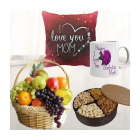 Basket Of 3 Kg Assorted Fruits, Half Kg Assorted Dry Fruits, Photo Mug With Photo Cushion