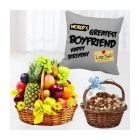 3 Kg Seasonal Fruit Basket , Basket Of Half Kg Assorted Dry Fruits With Photo Cushion