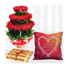 100 Red Roses Designer Arrangement , Photo Cushion With Set F 3 Toblerone Chocolates