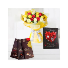 Bunch Of 10 Mix Colour Roses , Set Of 3 Bournville Dark Chocolates , Valentine Greeting Card