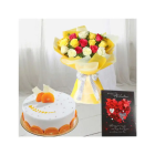 Bunch Of 10 Mix Roses Bunch With Half Kg Orange Fresh Cream Cake With Valentine Greeting Card