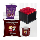 Box Of 25 Red Roses , 2 Dairy Milk Silk, Photo Cushion With Photo Mug