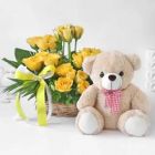 ARRANGEMENT OF YELLOW FLOWERS WITH 6 INCH TEDDY