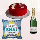 BOTTLE OF CHAMAGNE PHOTO CUSHION WITH HALF KG RED VELVET CAKE