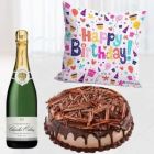 BOTTLE OF CHAMPAGNE HALF KG CHOCOLATE CHEESE CAKE WITH PHOTO CUSHION