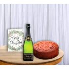 BOTTLE OF WINE CHOCOLATE PLUM CAKE WITH CHRISTMAS GREETING CARD