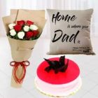 BOUQUET OF 12 RED AND WHITE ROSES HALF KG STRAWBERRY COOL CAKE PHOTO CUSHION