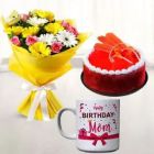 BOUQUET OF MIX FLOWERS HALF KG RED VELVET PREMIUM QUALITY CAKE WITH PHOTO MUG
