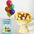 BUNCH OF 10 MIX COLOUR ROSES 5 BUNCH OF MIX COLOR BALLOONS WITH BIRTHDAY CARD