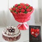 BUNCH OF 10 RED CARNATIONS HALF KG CHOCO VANILLA CAKE VALENTINE GREETING CARD