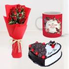 BUNCH OF 10 RED ROSES HALF KG HEART SHAPE BLACK FOREST CAKE WITH PHOTO MUG