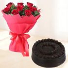 BUNCH OF 10 RED ROSES WITH CHOCOLATE CAKE 