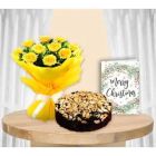 BUNCH OF 10 YELLOW ROSES CASHEW PLUM CAKE CHRISTMAS GREETING CARD