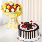 BUNCH OF 12 MIX COLOUR ROSES WITH BLACK FOREST COOL CAKE