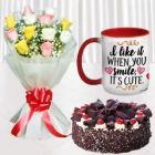BUNCH OF 12 MIX COLOUR ROSES HALF KG BLACK FOREST COOL CAKE PHOTO MUG