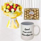 BUNCH OF 12 MIX COLOUR ROSES PHOTO MUG WITH 24 PCS ROCHER FERRERO CHOCOLATE