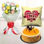 BUNCH OF 12 MIX ROSES BOUQUET HALF KG HONEY ALMOND CAKE WITH PHOTO CUSHION