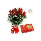 BUNCH OF 12 RED ROSES WITH 1 KG HALDI RAM SOHAN PAPDI NEW YEAR