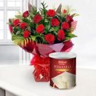 BUNCH OF 12 RED ROSES WITH 1 KG HALDIRAM RASGULLAS NEW YEAR