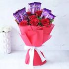 BUNCH OF 12 RED ROSES WITH 3 PCS OF ASSORTED DAIRY MILK