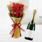 BUNCH OF 12 RED ROSES WITH BOTTLE OF CHAMPEGNE