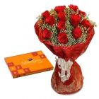 BUNCH OF 12 RED ROSES WITH BOX OF CELEBRATION CHOCOLATES