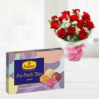 BUNCH OF 12 RED ROSES WITH HALF KG MEWA SWEETS