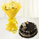 BUNCH OF 12 YELLOW CARNATIONS WITH CHOCOLATE DELIGHT CAKE