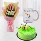 BUNCH OF 15 PINK AND WHITE ROSES HALF KG KIWI COOL CAKE PHOTO MUG