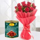 BUNCH OF 15 RED ROSES WITH 1 KG GULABJAMUN