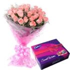 BUNCH OF 20 PINK ROSES WITH BOX OF CELEBRATIONS