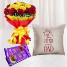 BUNCH OF 20 RED AND YELLOW ROSES SET OF 2 DAIRY MILK SILK WITH PHOTO CUSHION