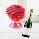 BUNCH OF 20 RED ROSES WITH BOTTLE OF CHAMPEGNE